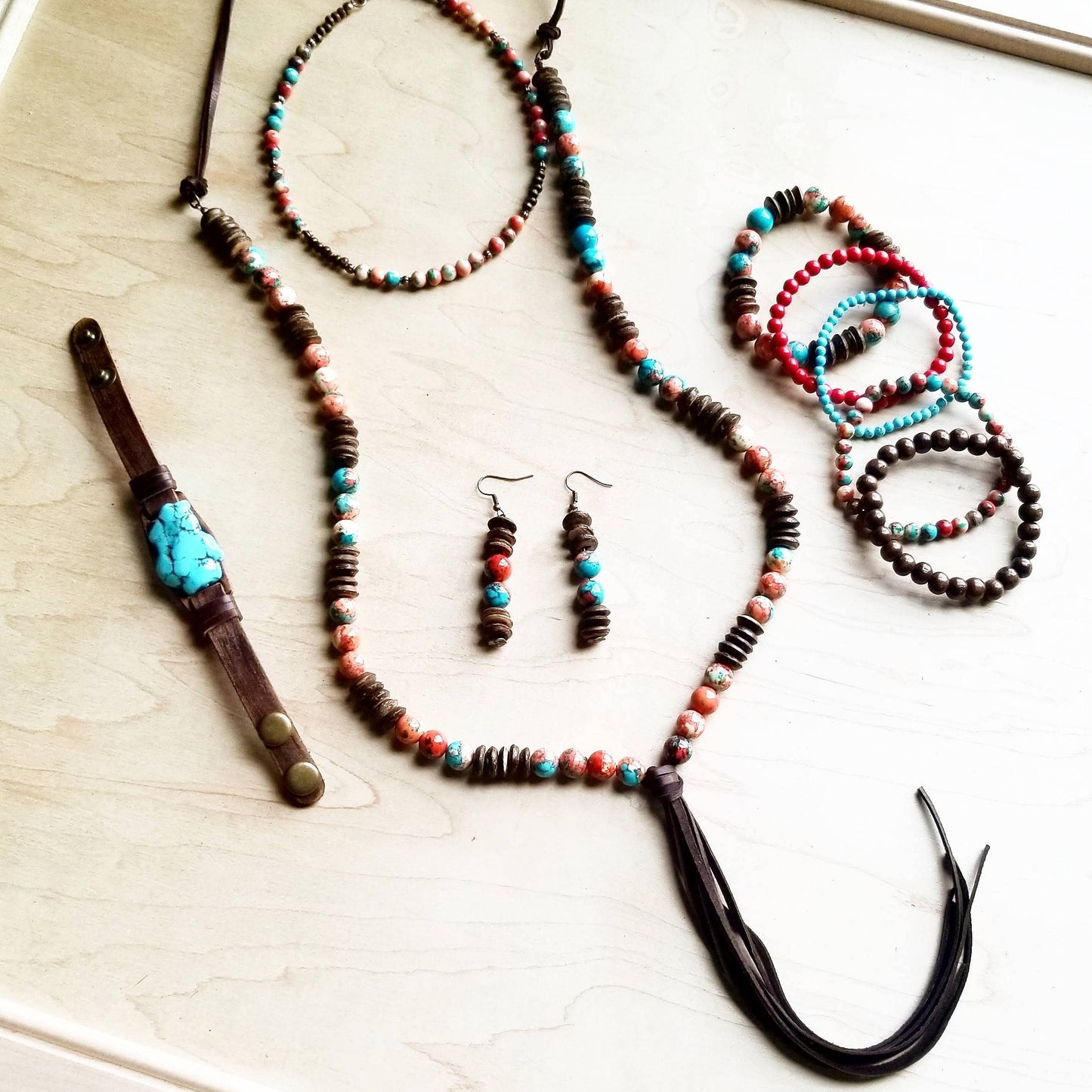 Multi-Colored Turquoise Beaded Collar Length Necklace