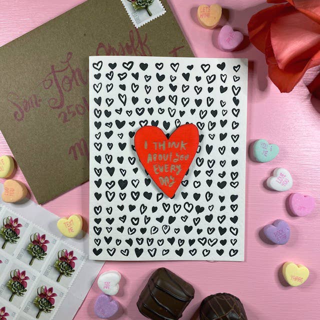 "I Think About You Every Day" Card with Heart Magnet