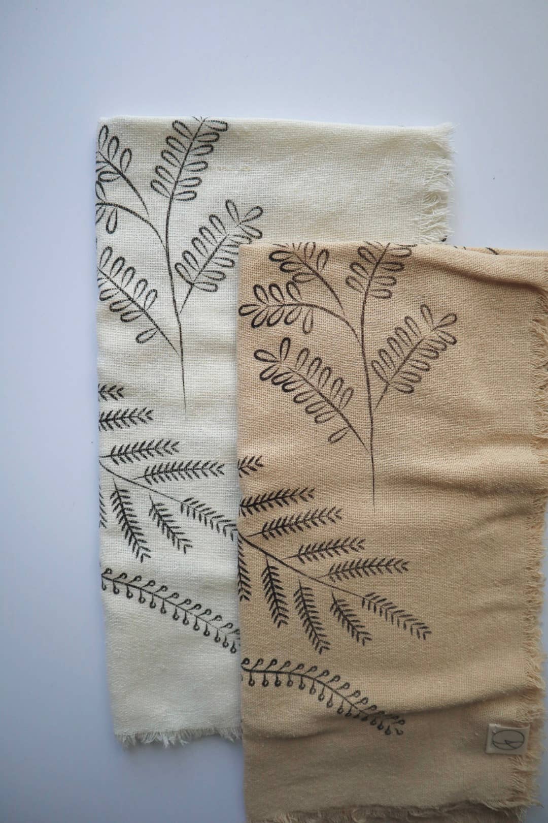 Cream Botanical Print Naturally Dyed Bandana