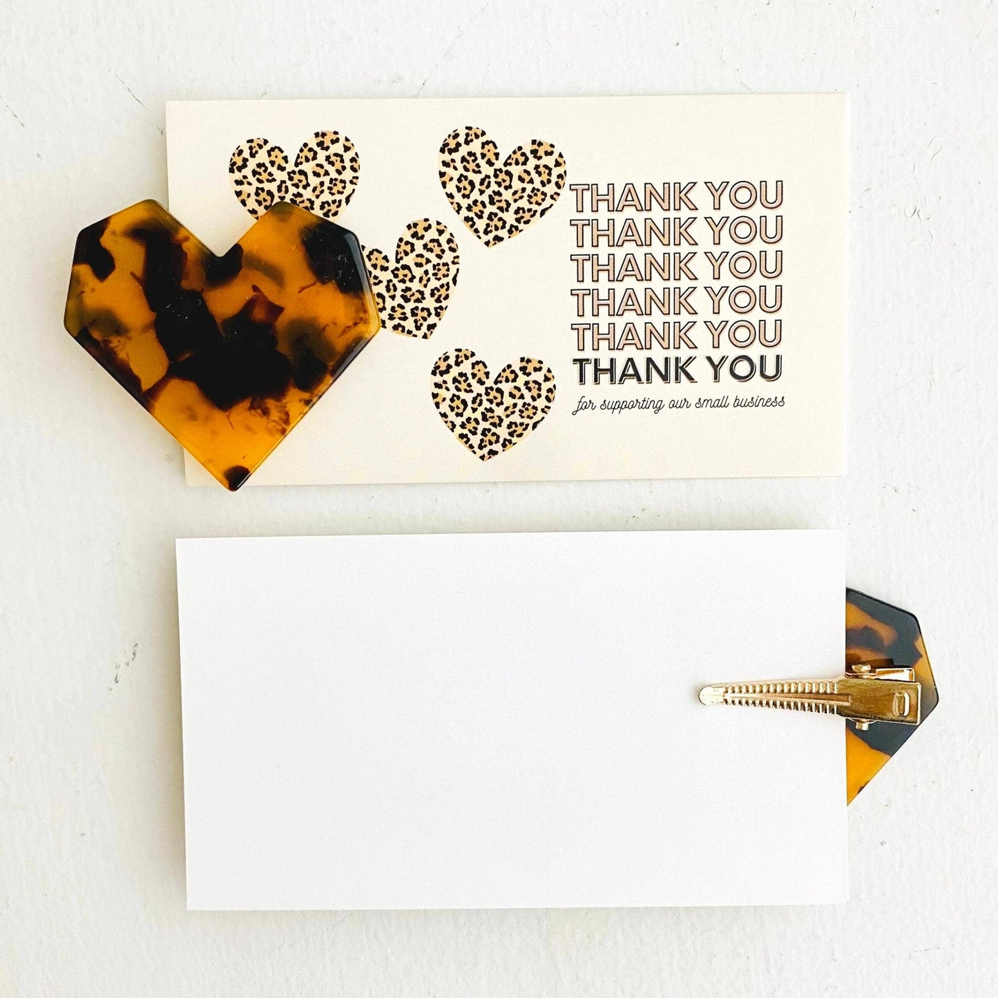 Leopard Heart Hair Clip | Thank You Card