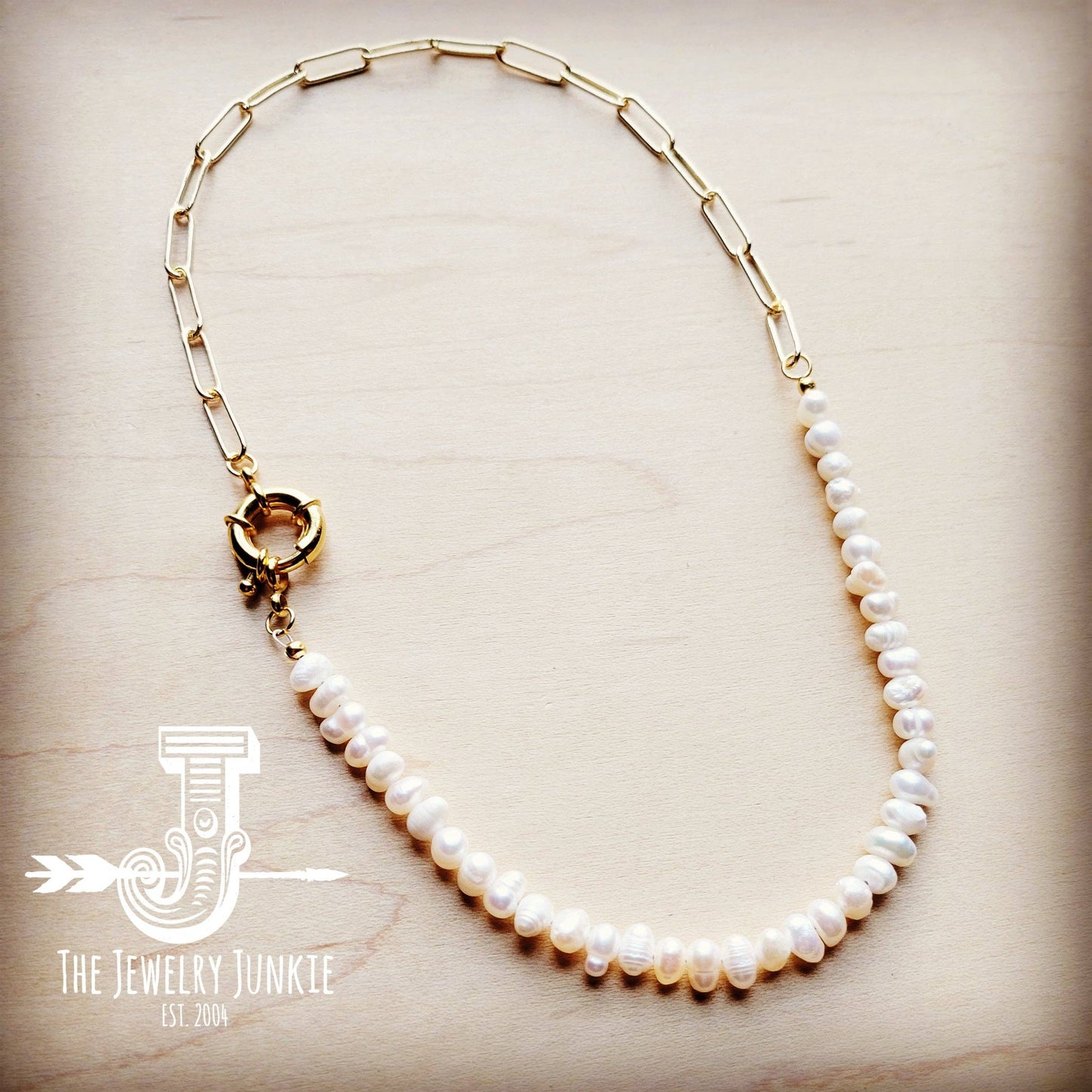 Genuine Freshwater Pearl Necklace w/ Gold Chain Accent