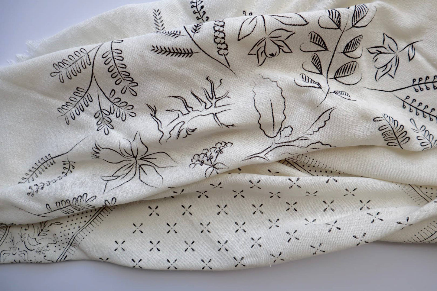 Cream Botanical Print Naturally Dyed Bandana