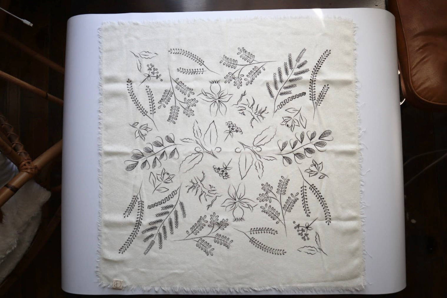 Cream Botanical Print Naturally Dyed Bandana