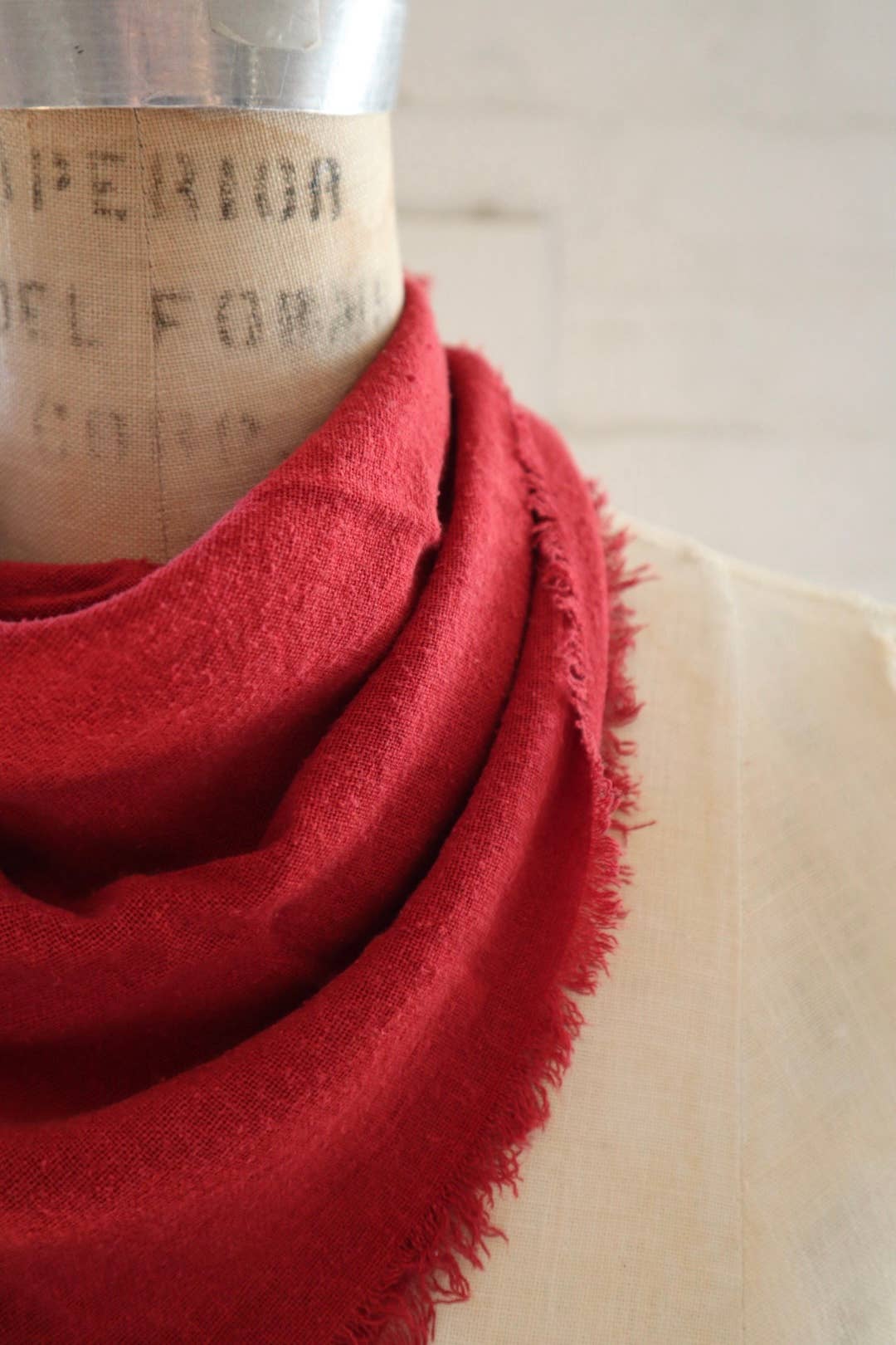 Poppy Red Solid Naturally Dyed Raw Silk Bandana