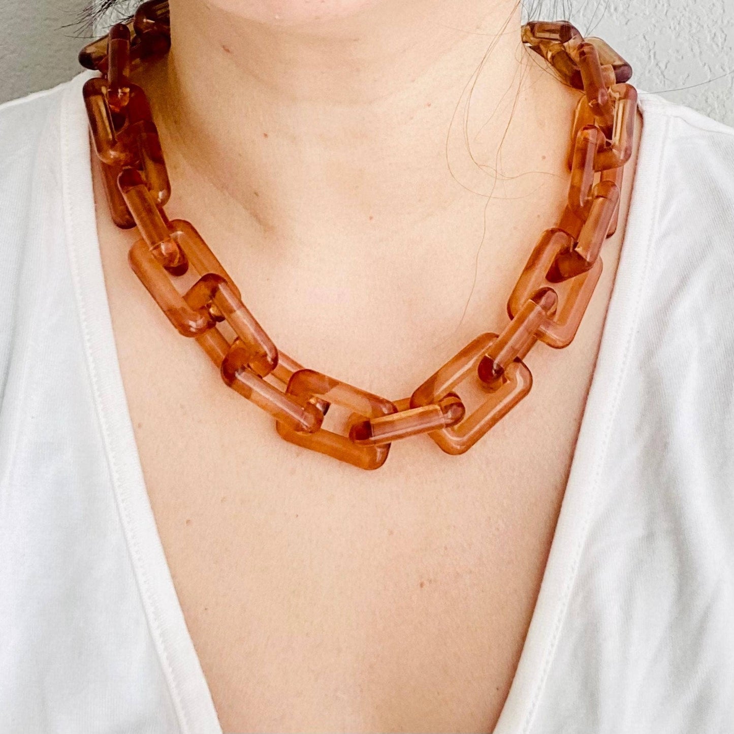 Chunky Chain Square Link Necklace | Boho Acrylic Jewelry