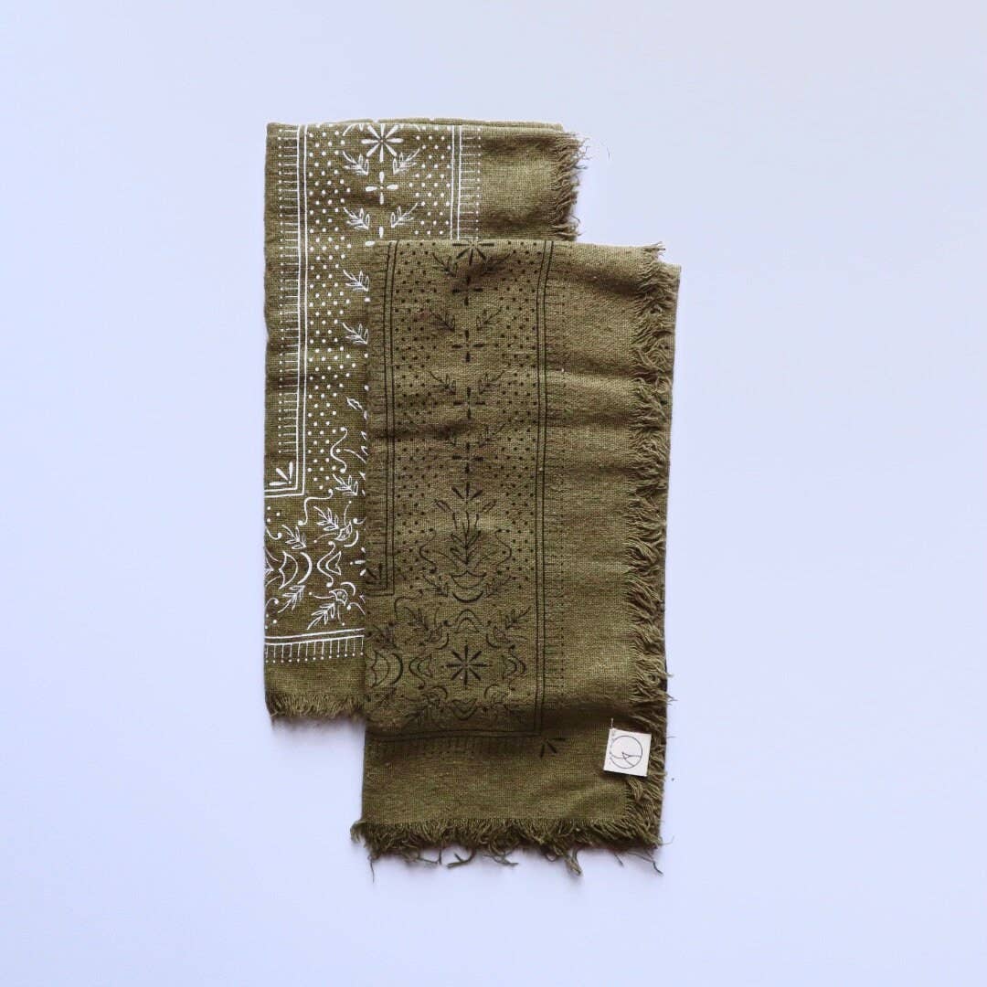 Olive Green Classic Print Naturally Dyed Bandana