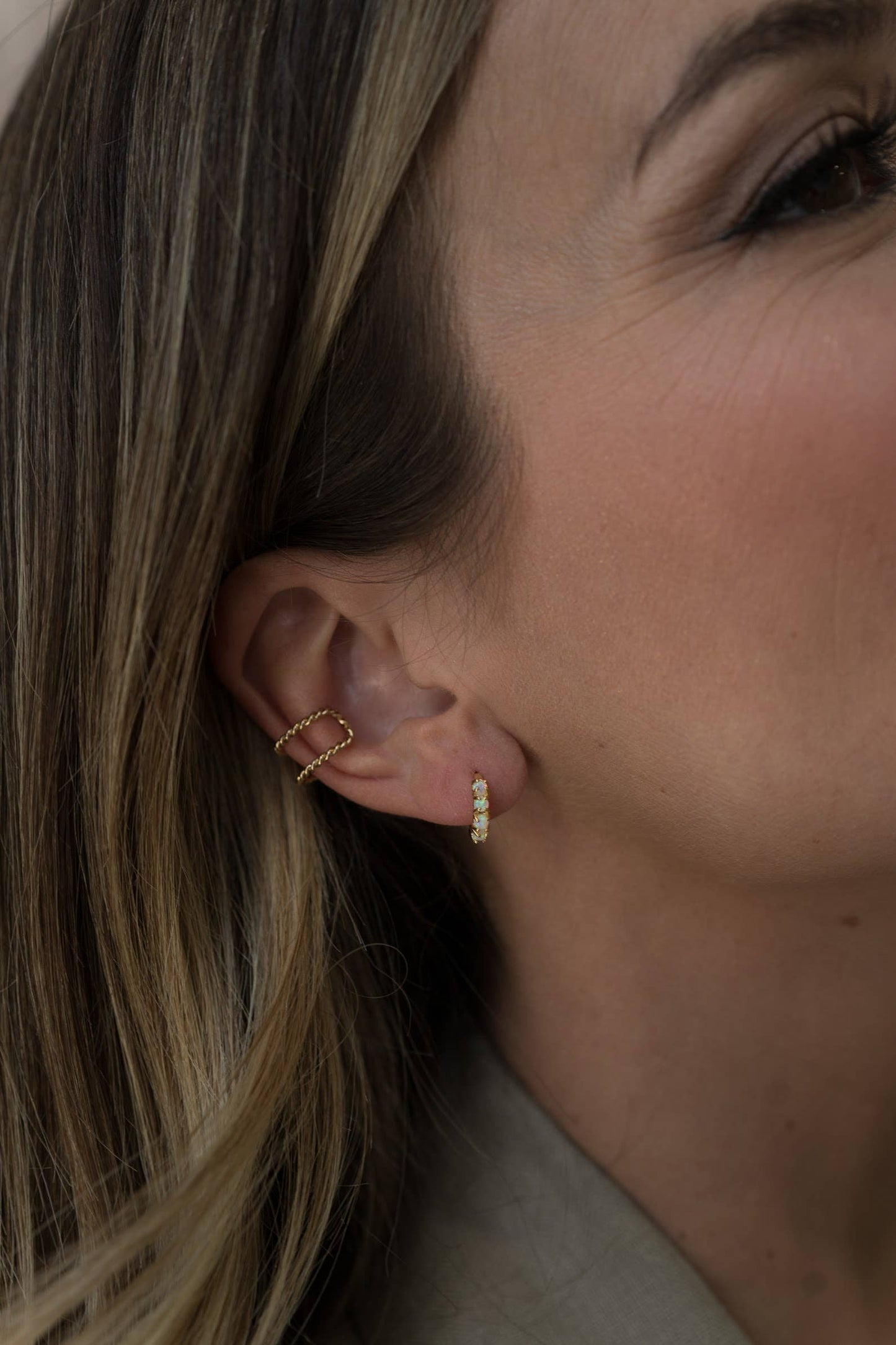 Opal Huggies Hoop Earrings