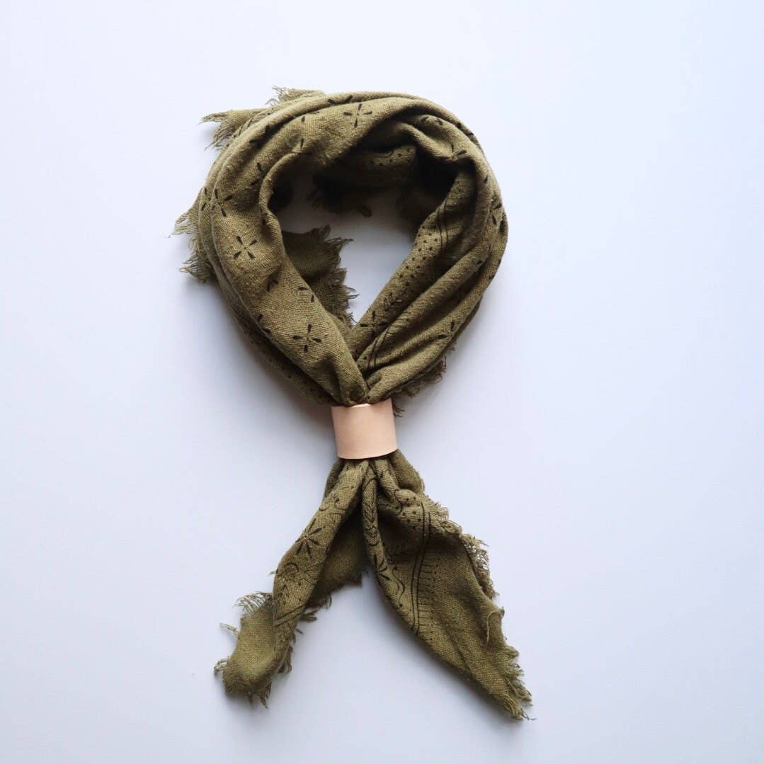 Olive Green Classic Print Naturally Dyed Bandana