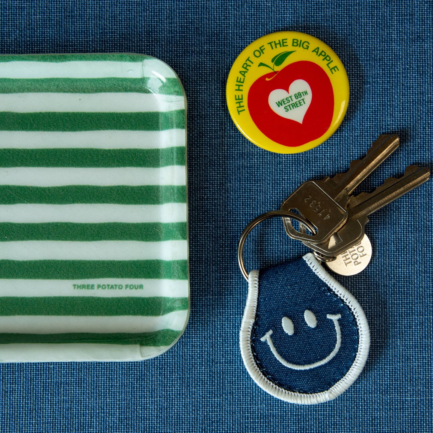 Denim Smile Patch Keychain