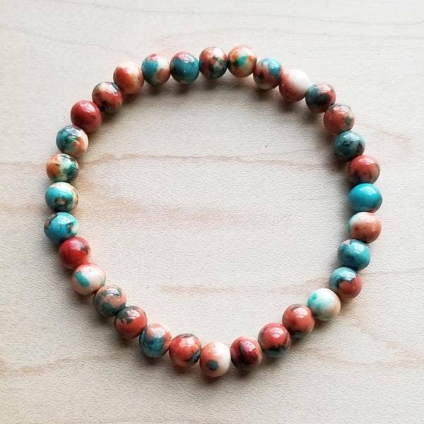 Multi-Colored Turquoise Stretch Beaded Bracelet