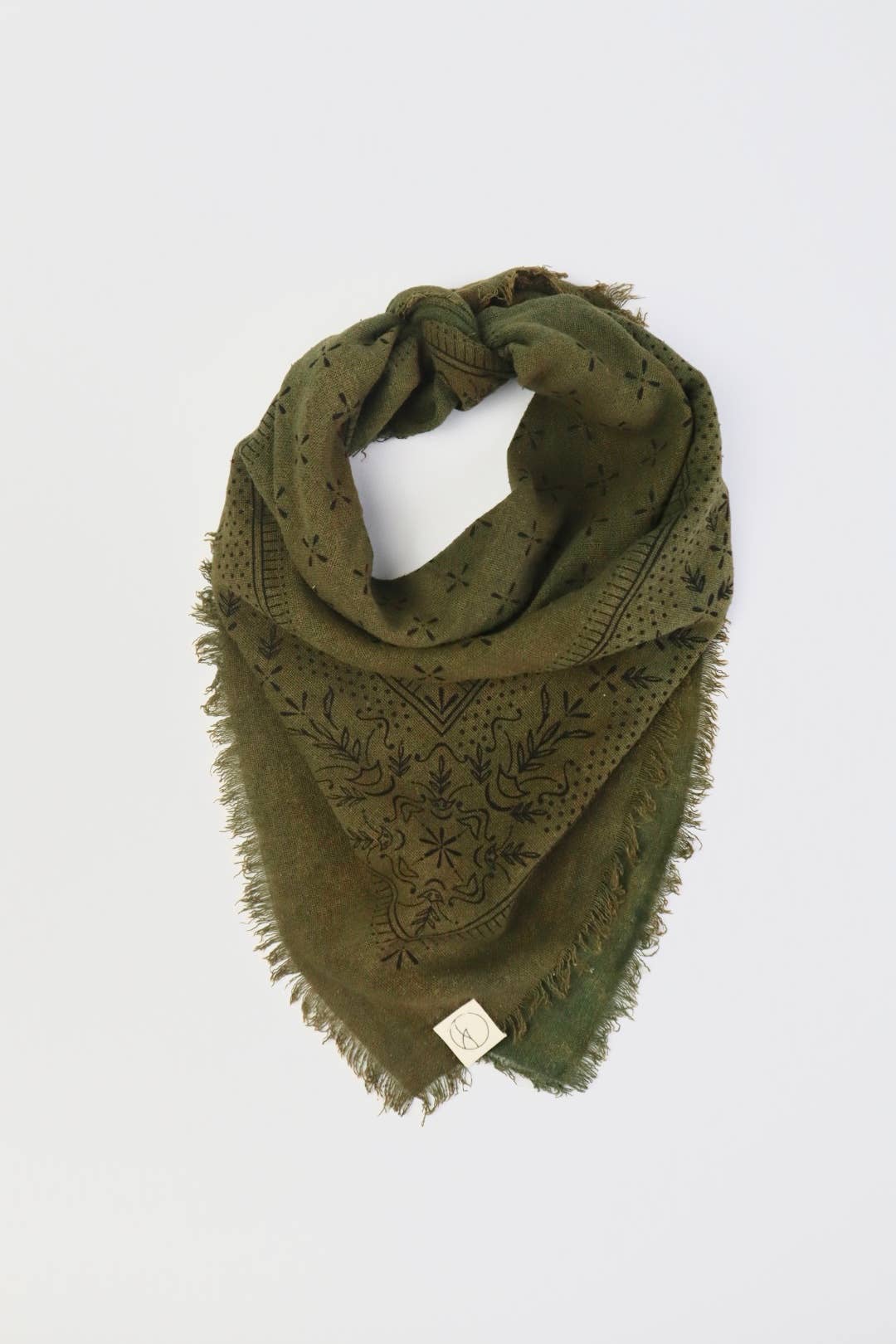 Olive Green Classic Print Naturally Dyed Bandana